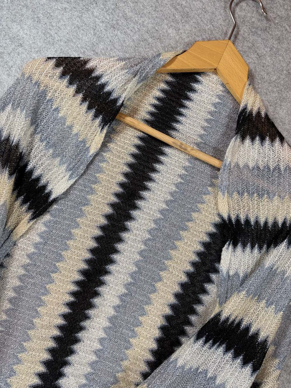 Linda Anderson Metallic Chevron‎ Open Front Cardigan